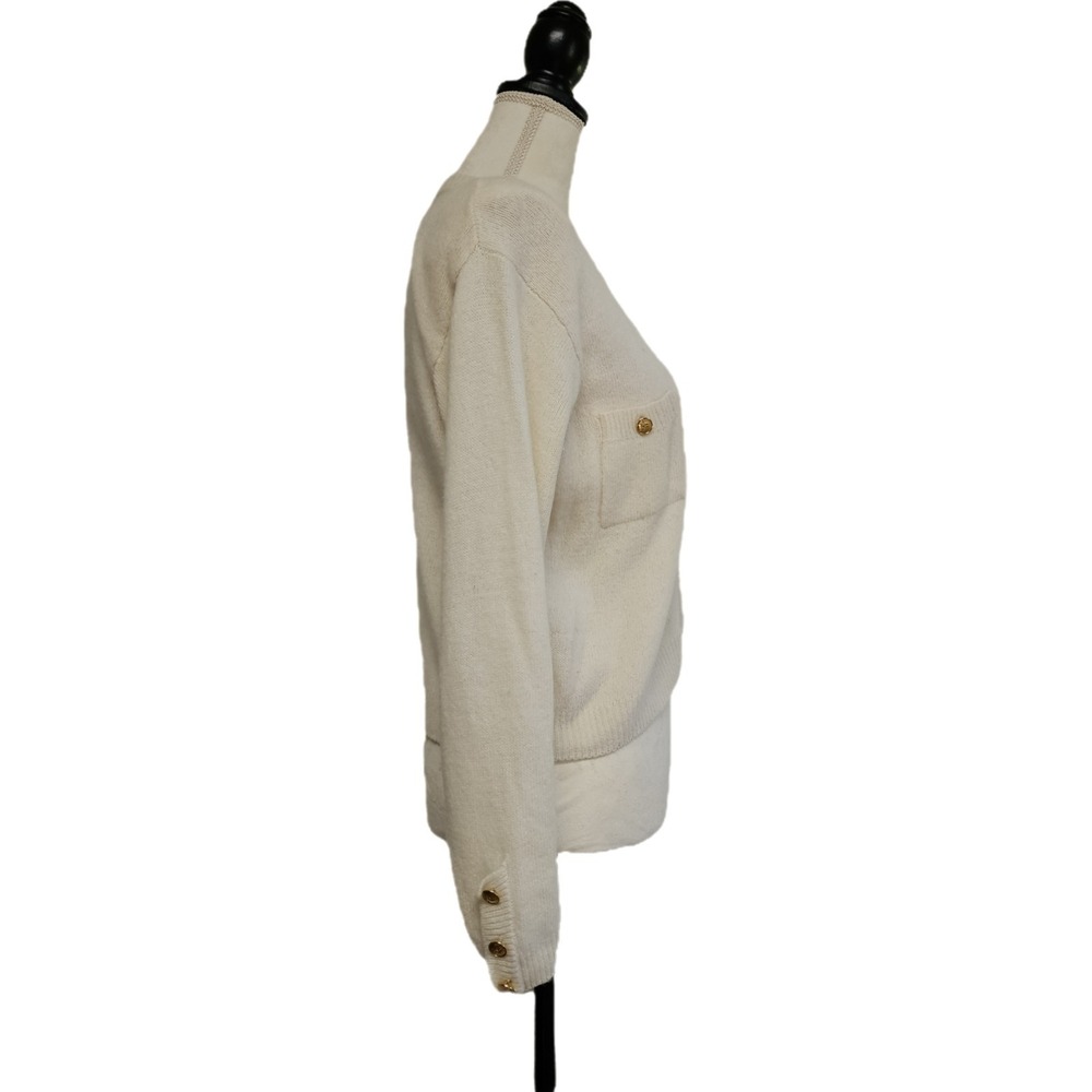 Vintage 80s Forenza Angora Lambswool Ivory Button Front Cardigan Size M Preppy - Picture 2 of 12